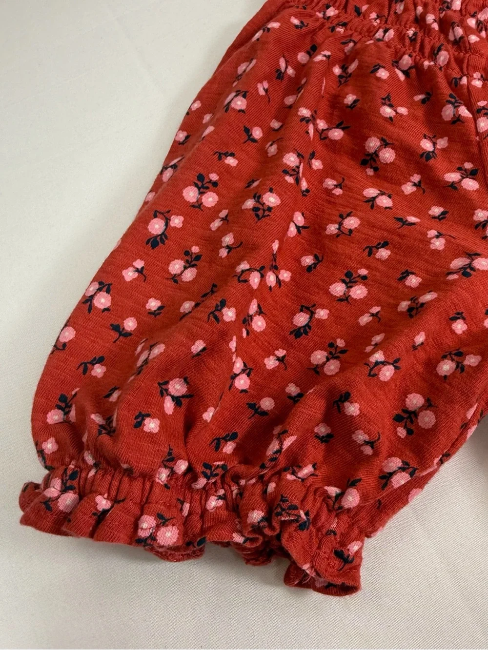 OLD NAVY Girls Smocked Tiered Dress Floral Puff Sleeve Coral Pink XL 14-16
